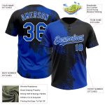 Personalized Black Blue-White 3D Abstract Brush Stroke Softball Jersey - Unisex Two-Button Design Personalized Black Thunder