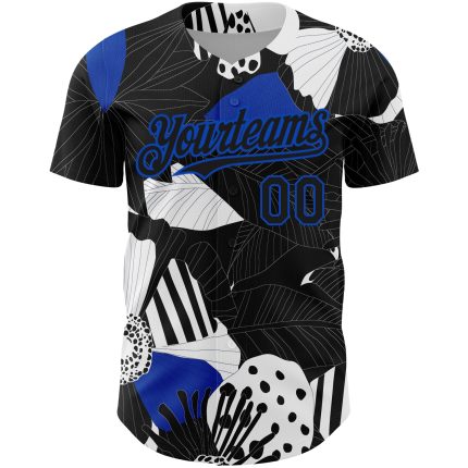 Custom Name and Number Baseball Jersey - Personalized Black Thunder Blue-White 3D Flower Design Personalized Black Thunder