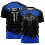 Personalized Abstract Soccer Jersey in Black Thunder Blue-White Fragment Art Design Personalized Black Thunder Blue-White
