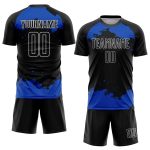 Personalized Abstract Soccer Jersey in Black Thunder Blue-White Fragment Art Design Personalized Black Thunder Blue-White
