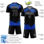 Customizable Abstract Soccer Jersey with Personalized Name and Number - Black Thunder Blue-White Design Personalized Black