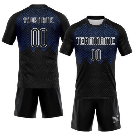 Custom Name Number Volleyball Jersey - Personalized Black Thunder Blue-White Geometric Shape Sublimation Uniform Personalized