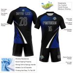 Custom Name Number Volleyball Jersey - Personalized Black Thunder Blue-White Lines Dots Sublimation Uniform Personalized