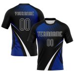 Custom Name Number Volleyball Jersey - Personalized Black Thunder Blue-White Lines Dots Sublimation Uniform Personalized