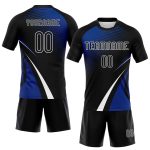 Custom Name Number Volleyball Jersey - Personalized Black Thunder Blue-White Lines Dots Sublimation Uniform Personalized