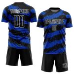 Personalized Black Blue White Splash Soccer Jersey Uniform - Custom Sublimation Design Personalized Black Thunder Blue-White