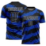 Personalized Black Blue White Splash Soccer Jersey Uniform - Custom Sublimation Design Personalized Black Thunder Blue-White