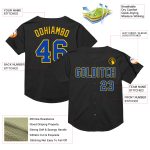 Personalized Black Thunder Baseball Jersey - Blue-Yellow Mesh Throwback Personalized Black Thunder Blue-Yellow Mesh Throwback