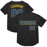 Personalized Black Thunder Baseball Jersey - Blue-Yellow Mesh Throwback Personalized Black Thunder Blue-Yellow Mesh Throwback