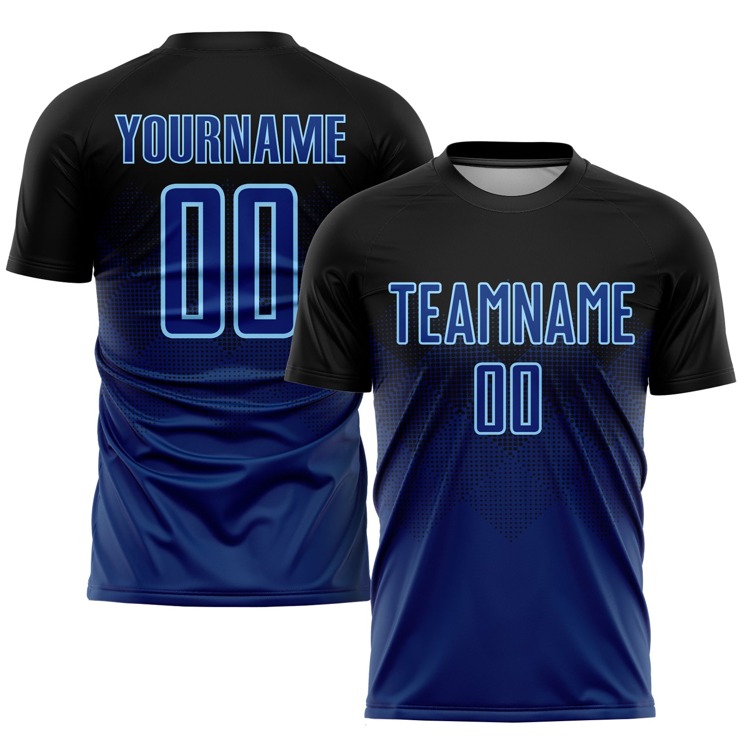 Custom Navy Blue Light Blue Sublimation Soccer Jersey with Personalized Name and Number - Team Uniform Personalized Black