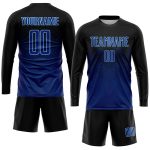 Custom Navy Blue Light Blue Sublimation Soccer Jersey with Personalized Name and Number - Team Uniform Personalized Black