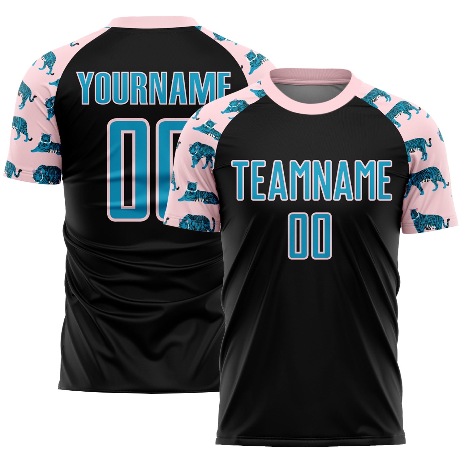 Custom Name Number Soccer Jersey - Personalized Black US Navy Blue Light Pink Tiger Sublimation Team Uniform Personalized