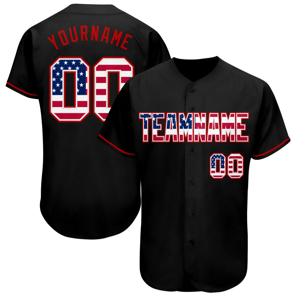 Custom USA Flag Baseball Jersey - Red Personalized Black Design Personalized Black USA Flag-Red Baseball Jersey
