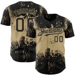 Personalized Black Gold 3D Abstract Splatter Grunge Art Baseball Jersey Personalized Black Vegas Gold 3D Abstract Splatter