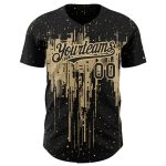 Personalized Black Gold 3D Dripping Splatter Art Baseball Jersey Personalized Black Vegas Gold 3D Dripping Splatter Art Baseball