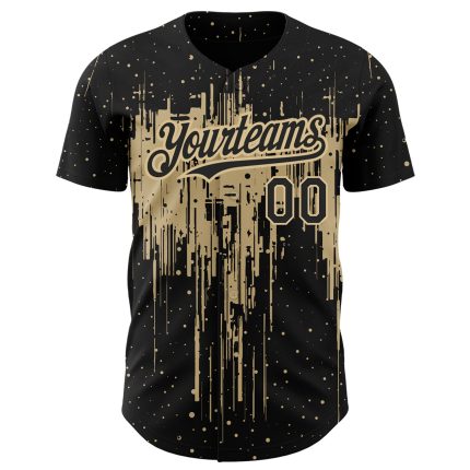 Personalized Black Gold 3D Dripping Splatter Art Baseball Jersey Personalized Black Vegas Gold 3D Dripping Splatter Art Baseball