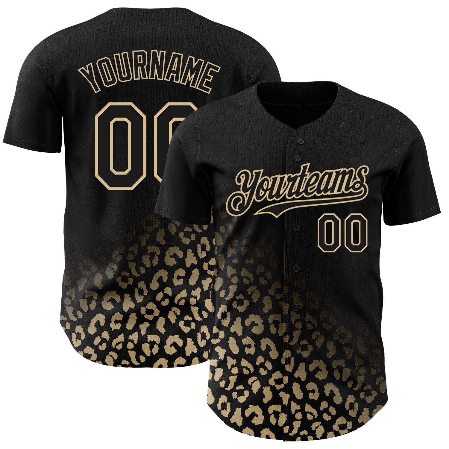 Personalized 3D Leopard Print Fashion Baseball Jersey in Black and Vegas Gold Personalized Black Vegas Gold 3D Leopard Print