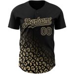 Personalized 3D Leopard Print Fashion Baseball Jersey in Black and Vegas Gold Personalized Black Vegas Gold 3D Leopard Print