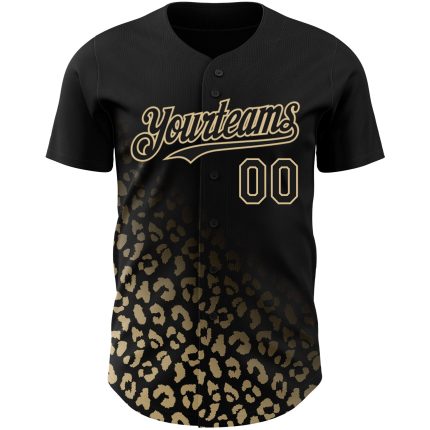 Personalized 3D Leopard Print Fashion Baseball Jersey in Black and Vegas Gold Personalized Black Vegas Gold 3D Leopard Print