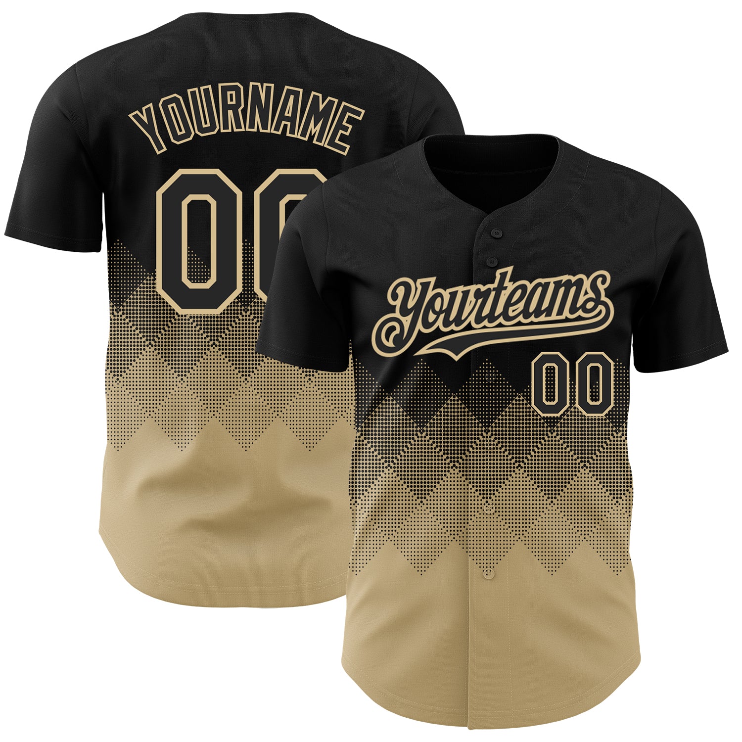 Custom Name and Number Baseball Jersey - Personalized Black and Gold 3D Pattern Gradient Design Square Shapes Personalized