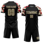 Personalized Black Vegas Gold Camo Soccer Uniform Jersey for Kids and Adults Personalized Black Vegas Gold-Camo Sublimation