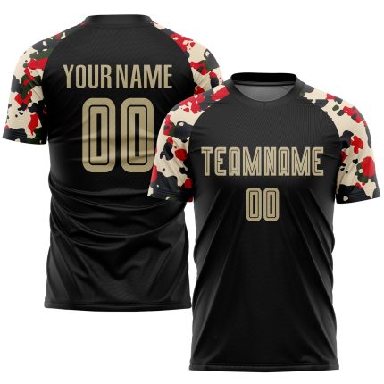 Custom Personalized Soccer Jersey with Black Vegas Gold Camo, Team Name and Number - Sublimation Uniform Personalized Black
