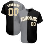 Personalized Black Gold Gray Split Fashion Baseball Jersey for Men and Women Personalized Black Vegas Gold-Gray Split Fashion