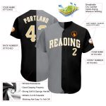 Personalized Black Gold Gray Split Fashion Baseball Jersey for Men and Women Personalized Black Vegas Gold-Gray Split Fashion