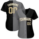 Personalized Black Gold Gray Split Fashion Baseball Jersey for Men and Women Personalized Black Vegas Gold-Gray Split Fashion