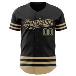 Personalized Black Vegas Gold Line Baseball Jersey - Customizable Sports Apparel Personalized Black Vegas Gold Line Baseball