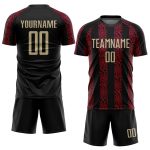 Personalized Soccer Uniform Jersey in Black, Vegas Gold, Red - Custom Sublimation Design Personalized Black Vegas Gold-Red