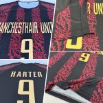 Personalized Soccer Uniform Jersey in Black, Vegas Gold, Red - Custom Sublimation Design Personalized Black Vegas Gold-Red