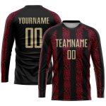 Personalized Soccer Uniform Jersey in Black, Vegas Gold, Red - Custom Sublimation Design Personalized Black Vegas Gold-Red