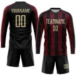 Personalized Soccer Uniform Jersey in Black, Vegas Gold, Red - Custom Sublimation Design Personalized Black Vegas Gold-Red