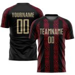 Personalized Soccer Uniform Jersey in Black, Vegas Gold, Red - Custom Sublimation Design Personalized Black Vegas Gold-Red