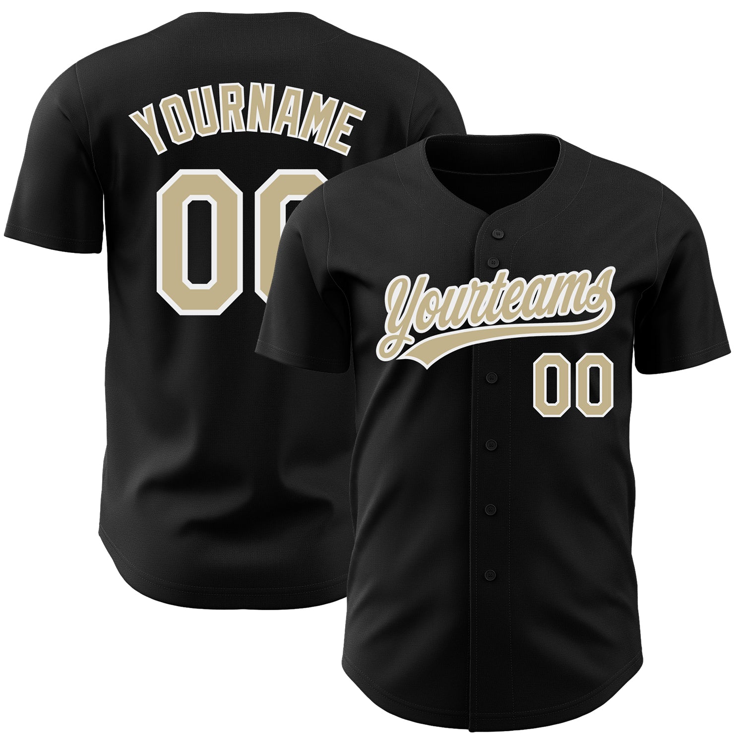 Personalized Authentic Baseball Jersey - Black Vegas Gold White Design Personalized Black Vegas Gold-White Authentic Baseball