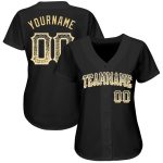 Personalized Black Drift Fashion Baseball Jersey with Vegas Gold and White Accents Personalized Black Vegas Gold-White Drift