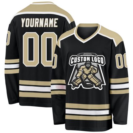 Custom Black and Gold Vegas White Hockey Jersey - Personalized Design Personalized Black Vegas Gold-White Hockey Jersey