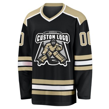 Custom Black and Gold Vegas White Hockey Jersey - Personalized Design Personalized Black Vegas Gold-White Hockey Jersey