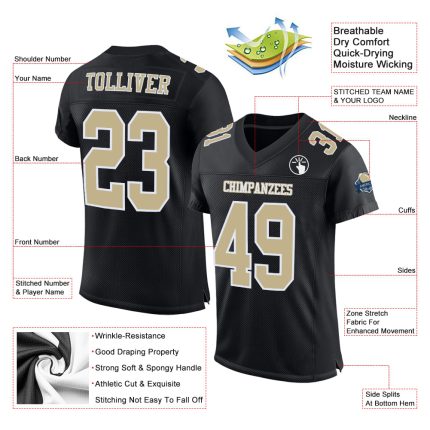 Personalized Black Vegas Gold White Mesh Football Jersey Authentic Design Personalized Black Vegas Gold-White Mesh Authentic