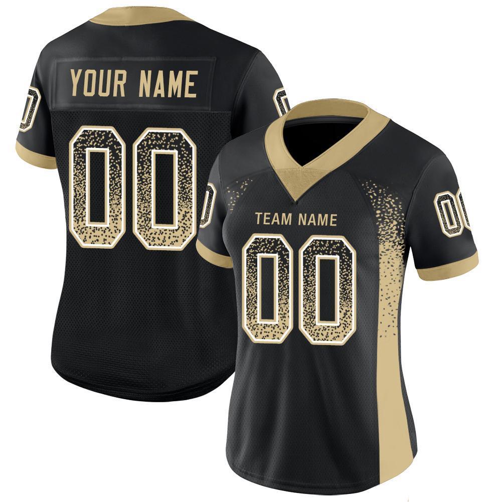 Personalized Black Gold White Drift Fashion Football Jersey for Men Personalized Black Vegas Gold-White Mesh Drift Fashion
