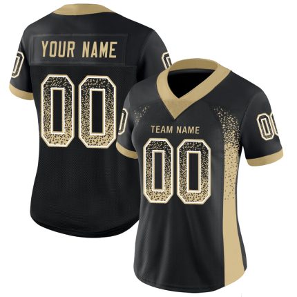 Custom Name Number Personalized Black Vegas Gold White Mesh Football Jersey Drift Fashion Team Personalized Black Vegas Gold-White