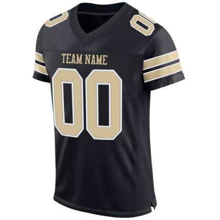 Personalized Black Gold White Football Jersey - Custom Mesh Design Personalized Black Vegas Gold-White Mesh Football Jersey