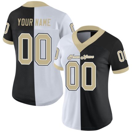 Custom Name Number Black Vegas Gold-White Mesh Split Fashion Football Jersey - Personalized Team Gear Personalized Black