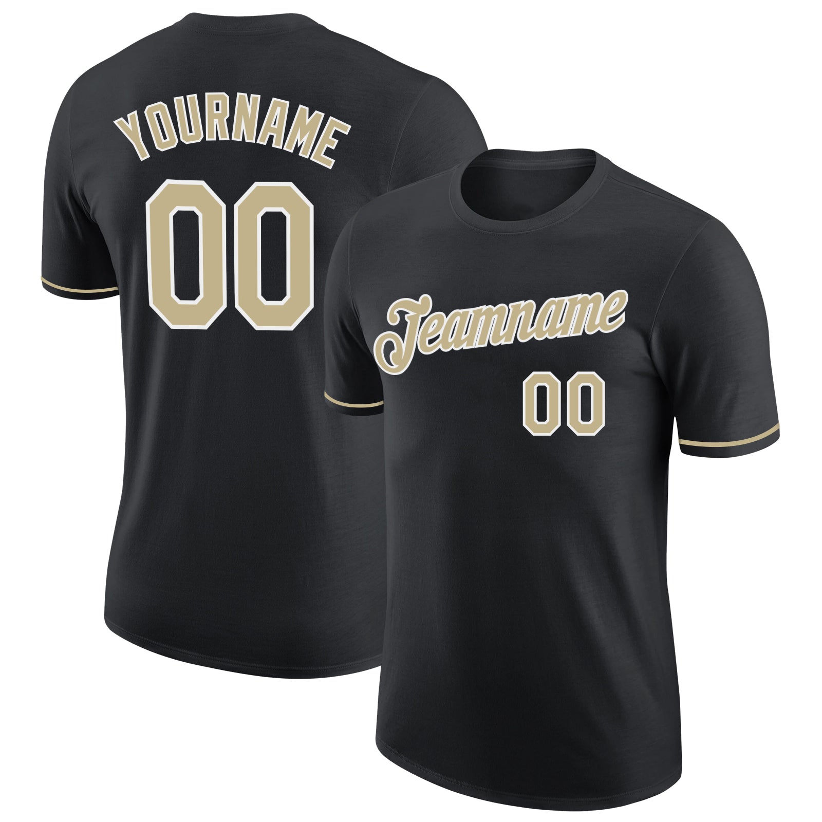 Custom Name and Number Personalized Performance T-Shirt in Black Vegas Gold-White Personalized Black Vegas Gold-White Performance