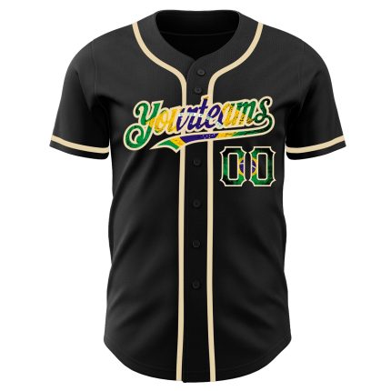 Custom Black Vintage Brazil Flag Baseball Jersey with Personalized Name and Number - Authentic Team Apparel Personalized