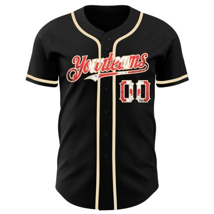 Personalized Vintage Canadian Flag Baseball Jersey - City Cream, Black Personalized Black Vintage Canadian Flag -City Cream