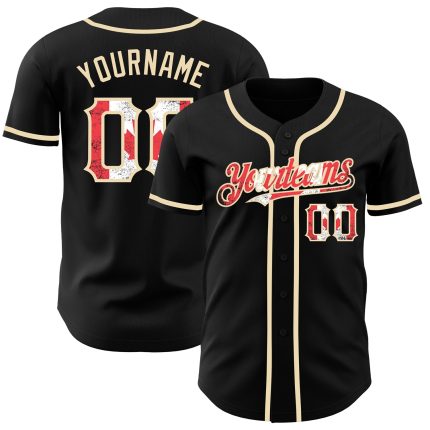 Personalized Vintage Canadian Flag Baseball Jersey - City Cream, Black Personalized Black Vintage Canadian Flag -City Cream