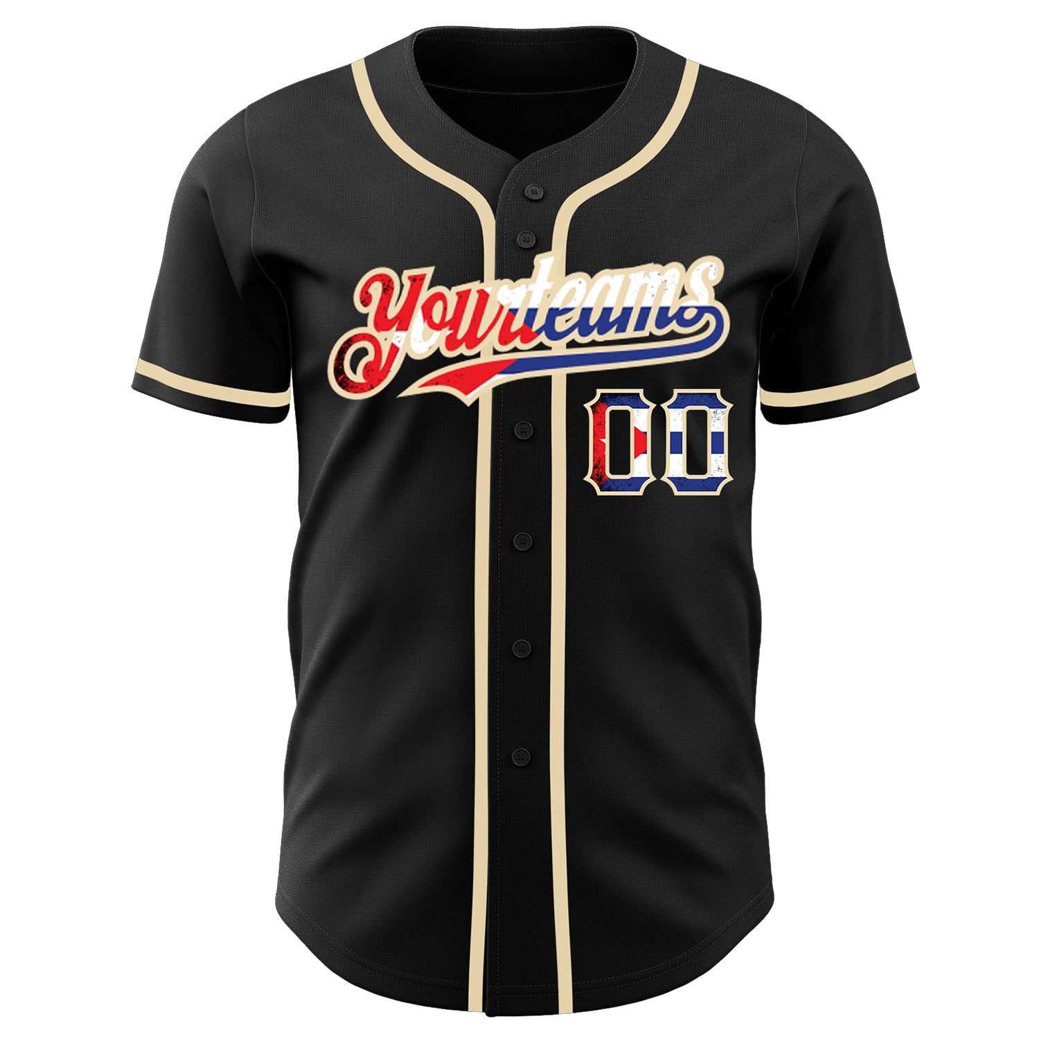Personalized Black Vintage Cuban Flag-City Cream Authentic Baseball Jersey Team Custom Name and Number Personalized Vintage Cuban Flag Baseball Jersey - Custom Name & Number - Black Cream Team Jersey Personalized Black Vintage - Image 2