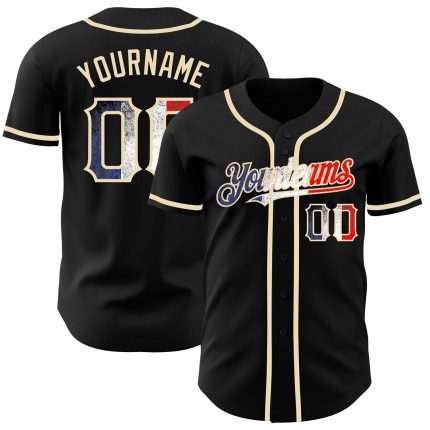 Personalized Vintage Black French Flag Baseball Jersey - City Cream Design Personalized Black Vintage French Flag-City Cream